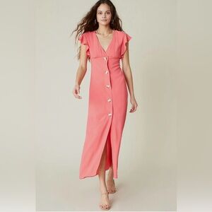 BB DAKOTA WOMENS THAT'S AMORE BUTTON FRONT MIDI DRESS Size 4 NWT